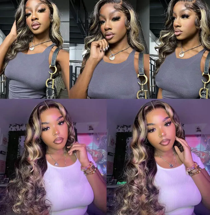 KYNKÉ Glueless BlondeStreak Body Wave Wig 16–28”