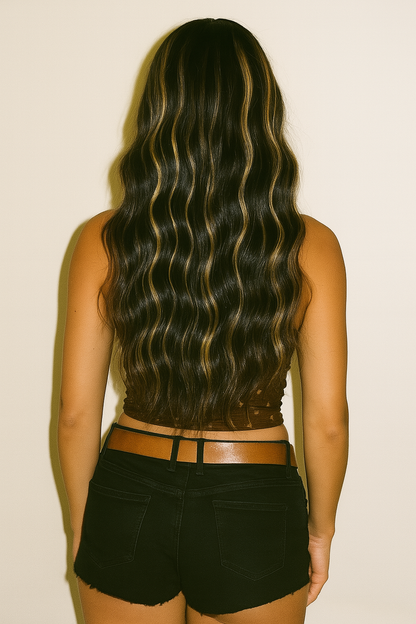 KYNKÉ Glueless BlondeStreak Body Wave Wig 16–28”