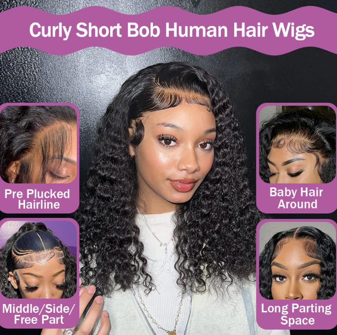 KYNKÉ Black Glueless Curl Bob Wig 8–16”