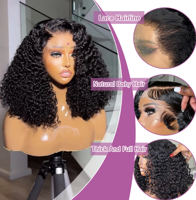 KYNKÉ Black Glueless Curl Bob Wig 8–16”