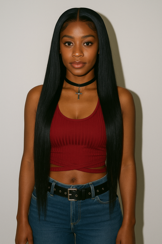 KYNKÉ Black Glueless Silk Straight Wig 16–34” 250% Density