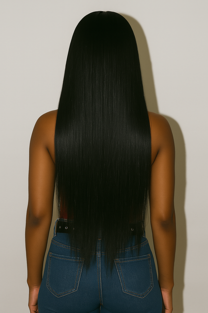 KYNKÉ Black Glueless Silk Straight Wig 16–34” 250% Density