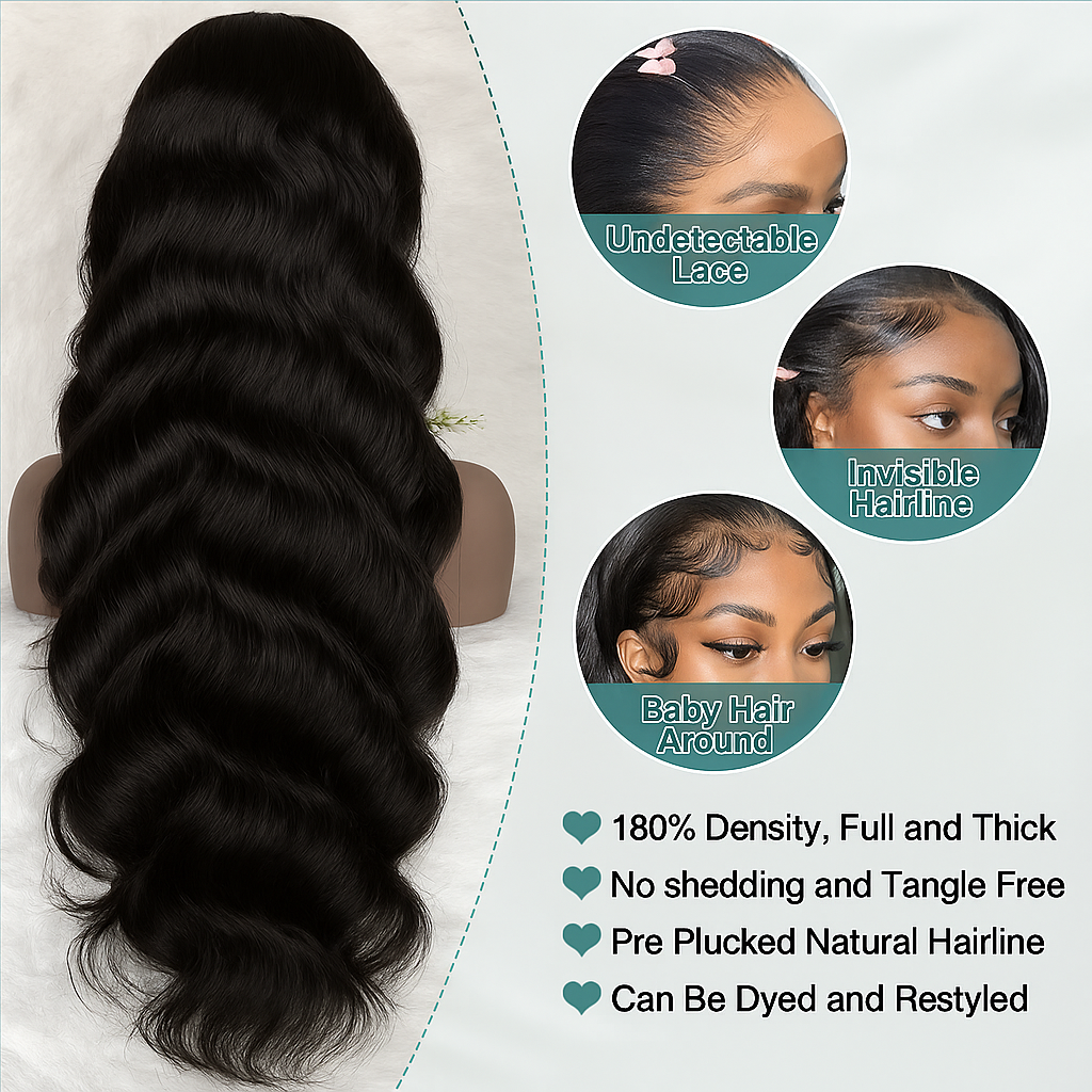 KYNKÉ Black Glueless Deep Ripple Wig 18–40”